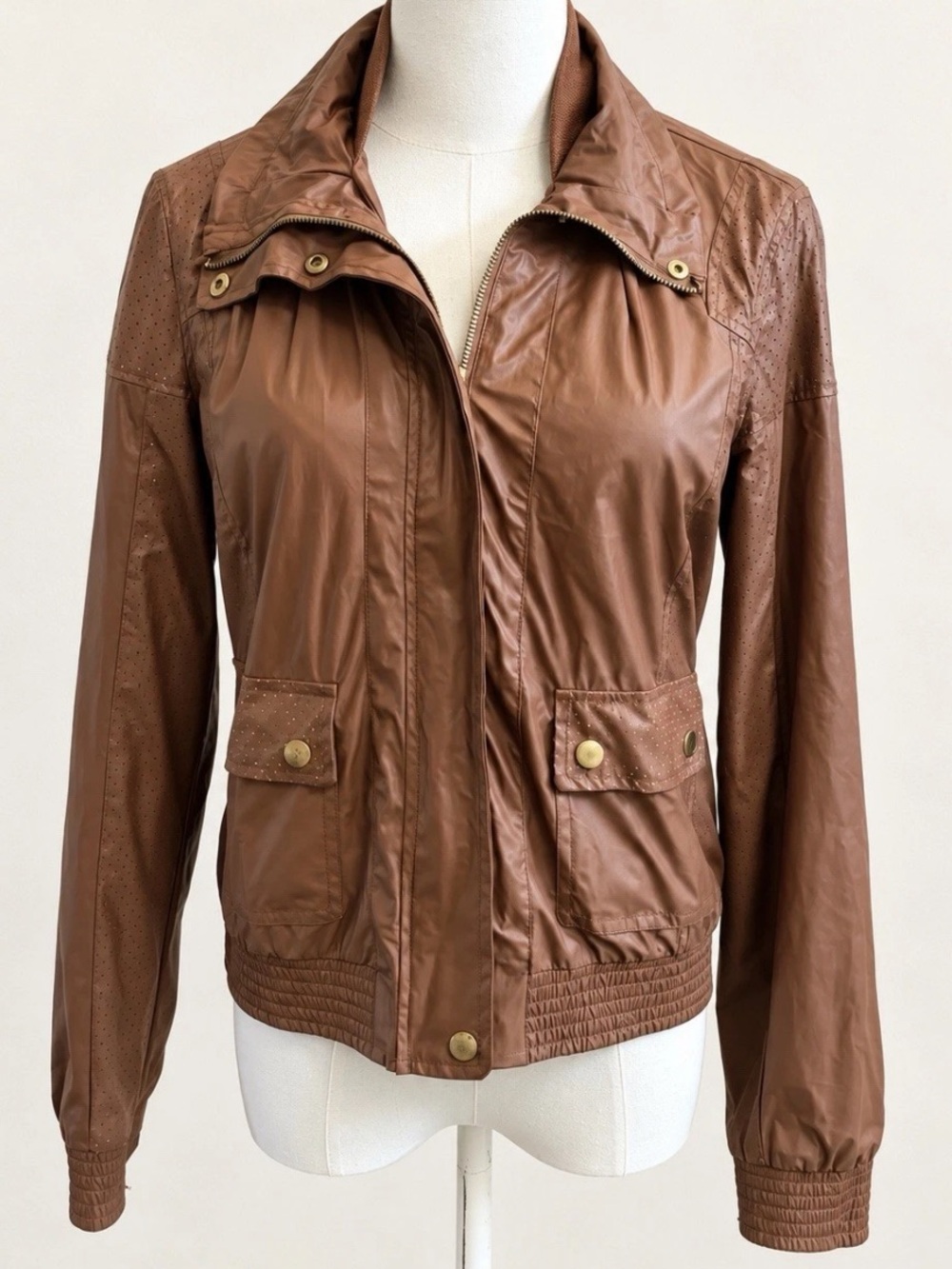 Metaphor Brown Faux Leather Moto Bomber Jacket Women’s S